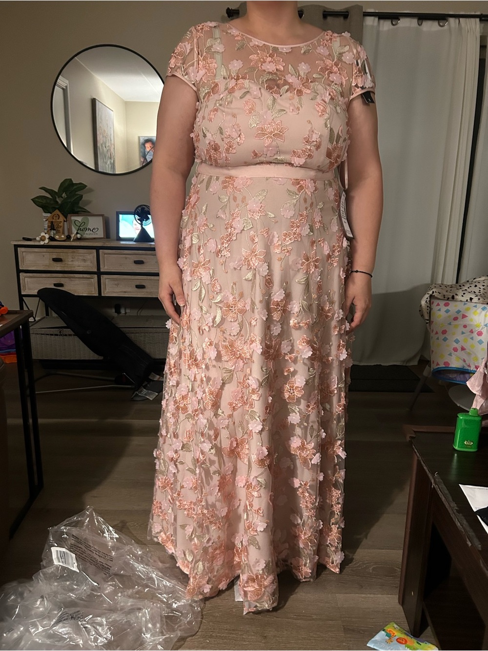 Xscape Blush Pink Floral Appliqué Maxi Dress - Picture 3 of 3